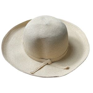 Talbots Straw Sun Hat Wide Upturned Brim Tan Natural Beige Ribbon Headband